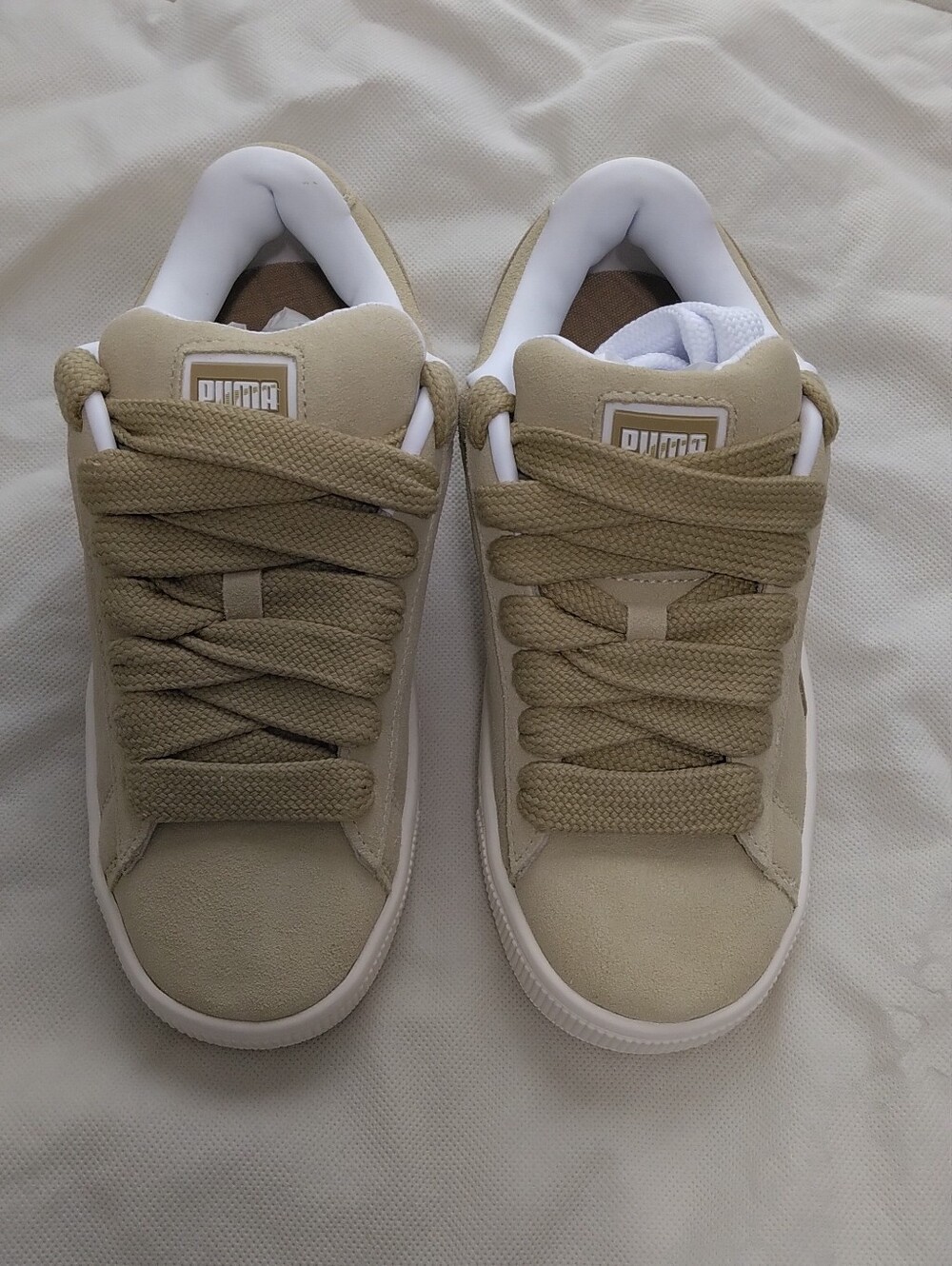 NWT Puma Suede Platform Sneakers - Beige and White with Gold Accents